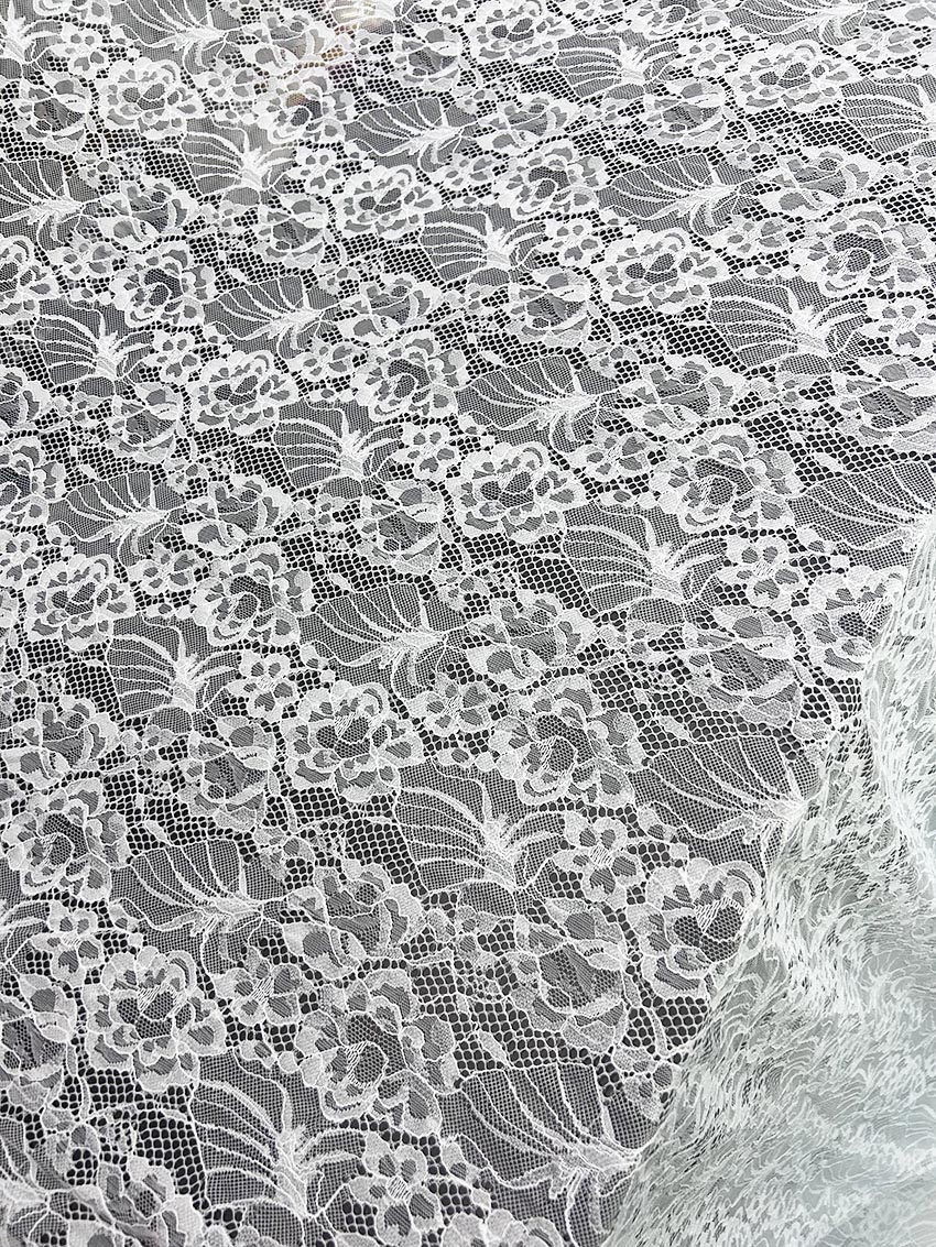 RF141 White Raschel Soft Fine Fabric, 60-inch width, dyeable luxury textile for garments and home décor.