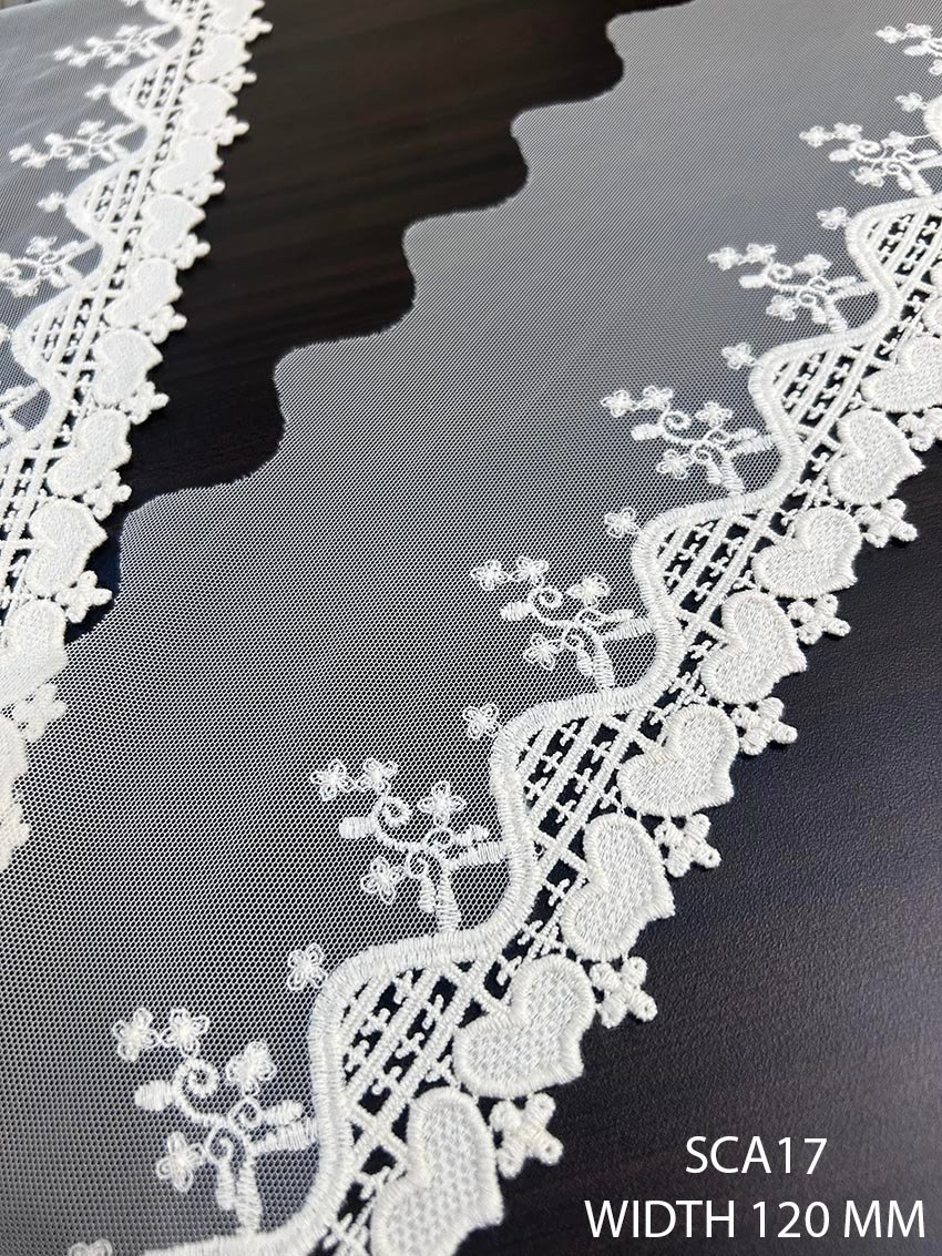 SCA17 Net Embroidered Applique Chemical GPO Lace – Dyeable Cotton Luxury Lace by Meter