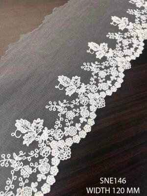 SNE146 Cotton Net Embroidered Lace – Dyeable Luxury Lace by Meter