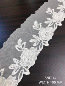 SNE147 Net Embroidery Floral Lace – Dyeable Luxury Lace by Meter