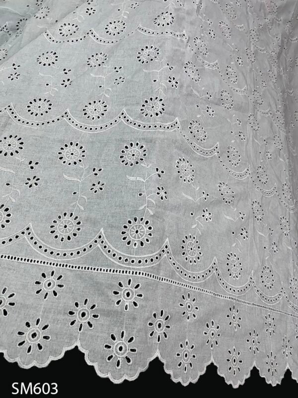 SM603 embroidered cotton allover lace fabric, 48 inch width, dyeable luxury textile sold per meter