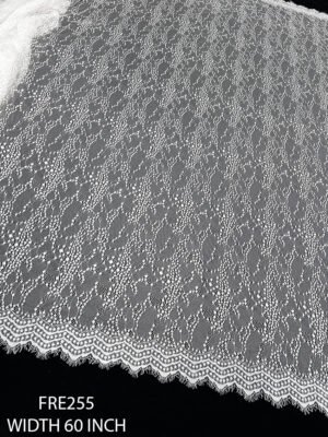 Luxury FRE55 Chantilly bridal lace fabric, scalloped edges, dyeable, 60 inch width, export length 3 meters