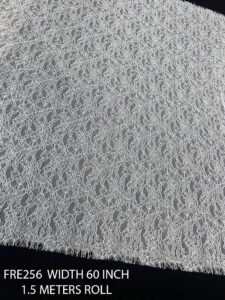 Premium Chantilly lace fabric roll in white, 60 inch width, soft dyeable quality