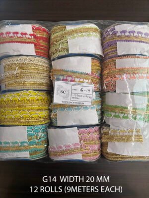 Set of 12 assorted lace rolls, 20mm wide, 9m each, total 89m