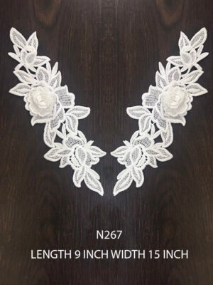N267 White Poly GPO Neck Lace Patch Pair with 3D Flower, 9 inch length x 15 inch width