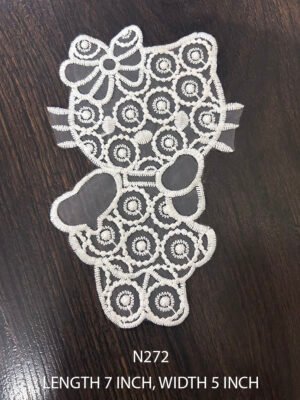 Elegant N272 Kitty Cat Shaped Neck Lace Patch in poly white, 7x5 inch