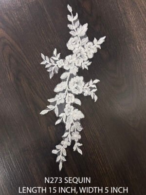 Elegant N273 White Poly Neck Lace Patch with sequin detailing, 15x5 inch