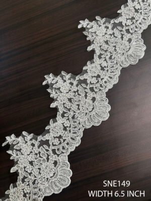 Luxury Pearl White Net Embroidered Cording Lace – SNE149