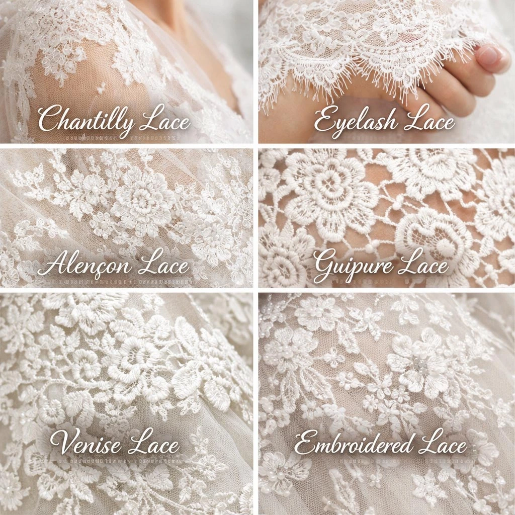 Types of Lace Used in Bridal Wear – Designer Guide Different types of lace used in bridal wear including Chantilly, Raschel, Chemical and Crochet lace fabrics