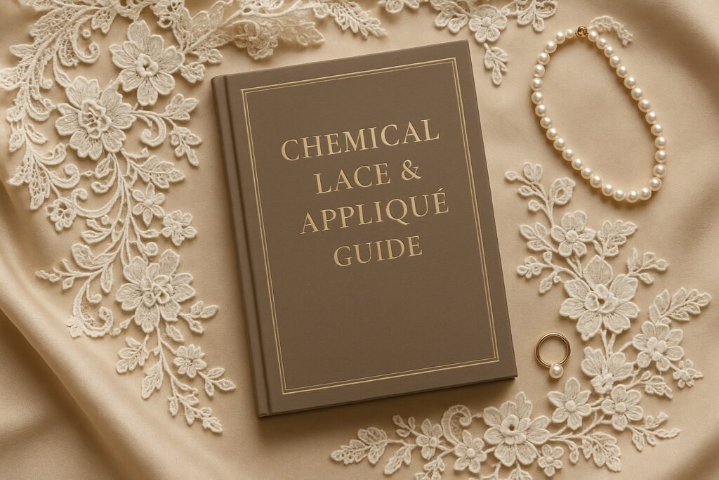 Chemical lace applique fabric – intricate embroidered lace design close up