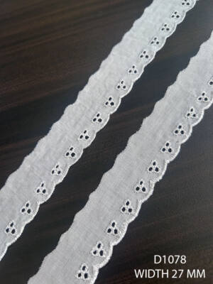D1078 white fabric embroidered poly lace 27mm per meter