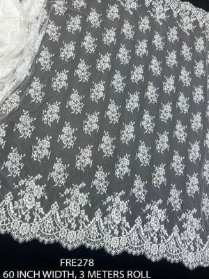 FRE278 white chantilly lace fabric 60 inch width bridal lace fabric dyeable luxury lace 3 meters roll