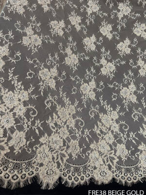 FRE38 dark beige chantilly eyelash lace goldish matte color with cording 3 meters