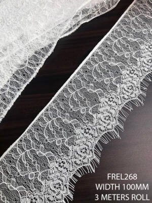 FREL268 white chantilly eyelash lace 100mm floral lace trim dyeable