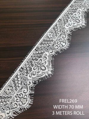 FREL269 white chantilly eyelash lace 70mm floral lace trim dyeable