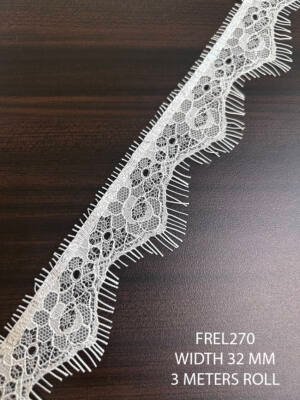 FREL270 white chantilly eyelash lace 32mm narrow lace trim dyeable
