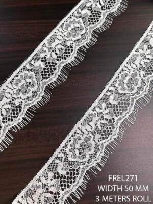 FREL271 white chantilly eyelash lace 50 mm floral lace trim dyeable