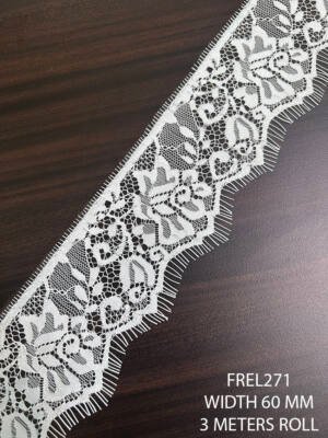 FREL271 white chantilly eyelash lace 60mm floral lace trim dyeable