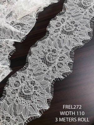 FREL272 soft white chantilly eyelash lace 110mm light floral lace border