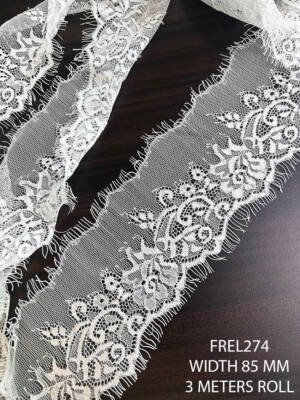 FREL274 white chantilly eyelash lace 85mm soft vine floral lace
