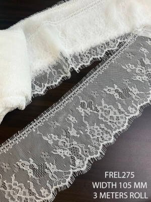 FREL275 white soft chantilly eyelash lace 105mm light floral lace border