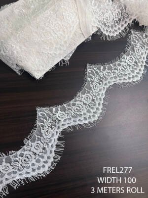 FREL277 white chantilly rose lace 100mm eyelash lace border