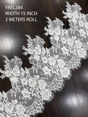 white corded chantilly eyelash lace 15 inch wide luxury bridal lace heavy floral scallop