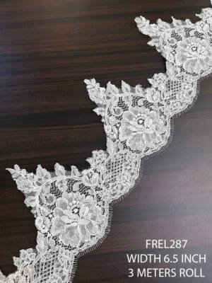 Luxury white Chantilly eyelash lace with cording and sequins, 6.5 inch width, 3 meter roll