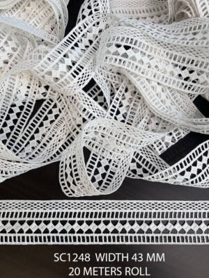 SC1248 white milk silk polyester GPO chemical lace 43mm ribbon type design 20 meters roll