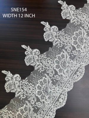 SNE154 bridal embroidery lace 12 inch heavy cord lace luxury net lace border white embroidery lace per meter