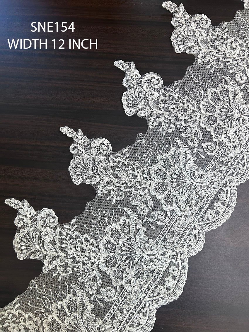 SNE154 bridal embroidery lace 12 inch heavy cord lace luxury net lace border white embroidery lace per meter