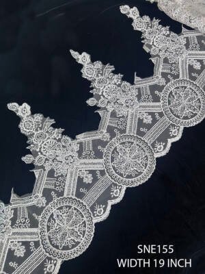 SNE155 bridal net embroidery lace 19 inch heavy cording sequin lace luxury bridal lace border per meter