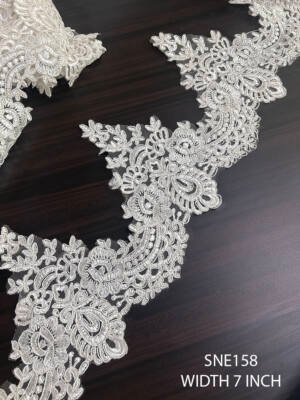 SNE158 Bridal Pearl Lace – Heavy Cording Net Embroidery