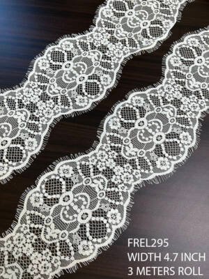 white chantilly eyelash lace 4.7 inch floral designer lace dyeable trim