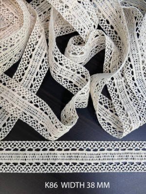 cotton crochet lace trim 38 mm dyeable greige fine narrow lace border