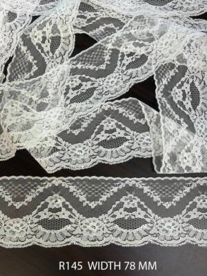 fine white raschel nylon lace trim dyeable 78mm floral net lace border