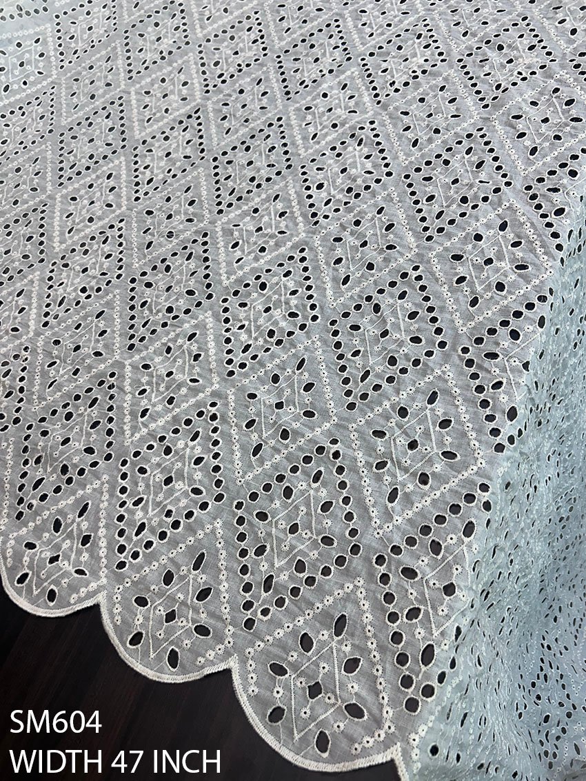 Dyeable cotton cambric embroidered fabric allover design 47 inch width greige