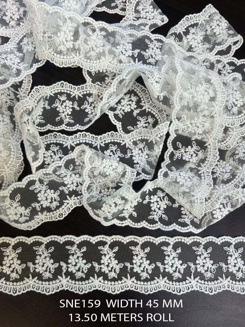 white net embroidery cotton lace trim dyeable 45mm floral lace border