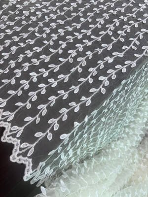 white 3d leaf applique embroidered net fabric poly net 55 inch width designer fabric