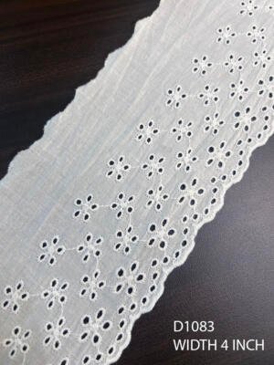 white cotton schiffli embroidery lace fabric floral eyelet border 4 inch width