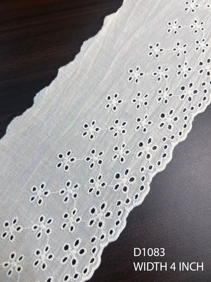 white cotton schiffli embroidery lace fabric floral eyelet border 4 inch width