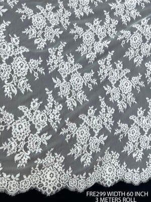 white chantilly eyelash lace fabric both side scalloped floral lace 60 inch width