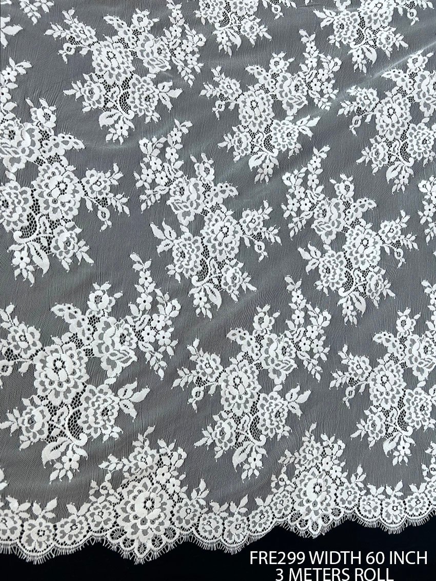 white chantilly eyelash lace fabric both side scalloped floral lace 60 inch width