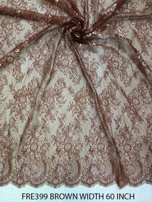 FRE399 chocolate brown chantilly eyelash lace fabric 60 inch floral scalloped bridal lace