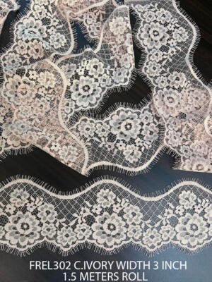 FREL302 champagne ivory chantilly eyelash lace trim floral scalloped border 3 inch
