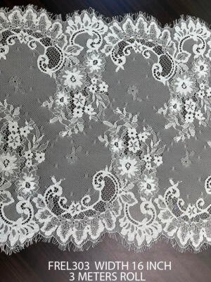 FREL303 Chantilly eyelash lace fabric 16 inch floral bridal lace trim white lace border
