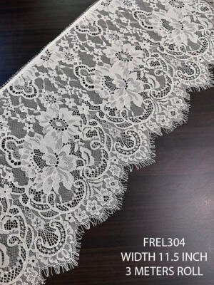 Elegant floral chantilly eyelash lace border trim with scalloped edges for bridal and couture fashion