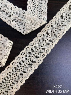 K297 cotton crochet lace trim 35mm vintage dyeable lace border