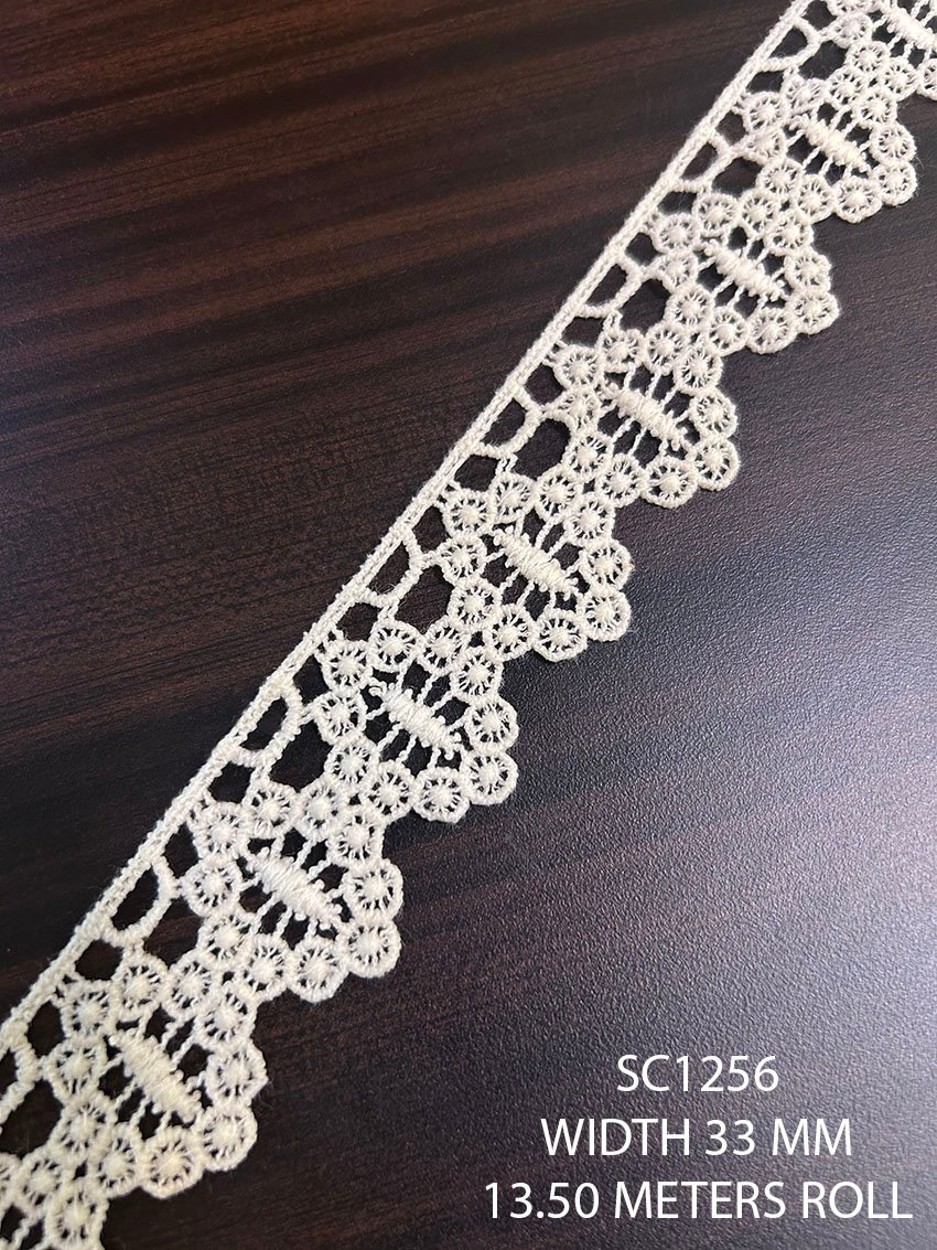 SC1256 cotton off white GPO chemical lace trim 33 mm decorative floral edging lace