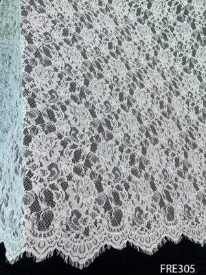 FRE305 white Chantilly eyelash lace fabric floral bridal lace fabric 60 inch width dyeable lace for wedding gowns
